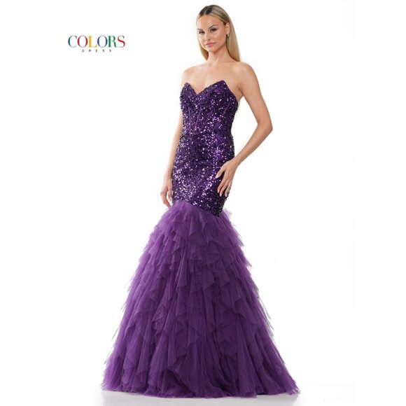 NEW Purple Sequin & Ruffle Prom Dress 16 - Picture 2 of 4